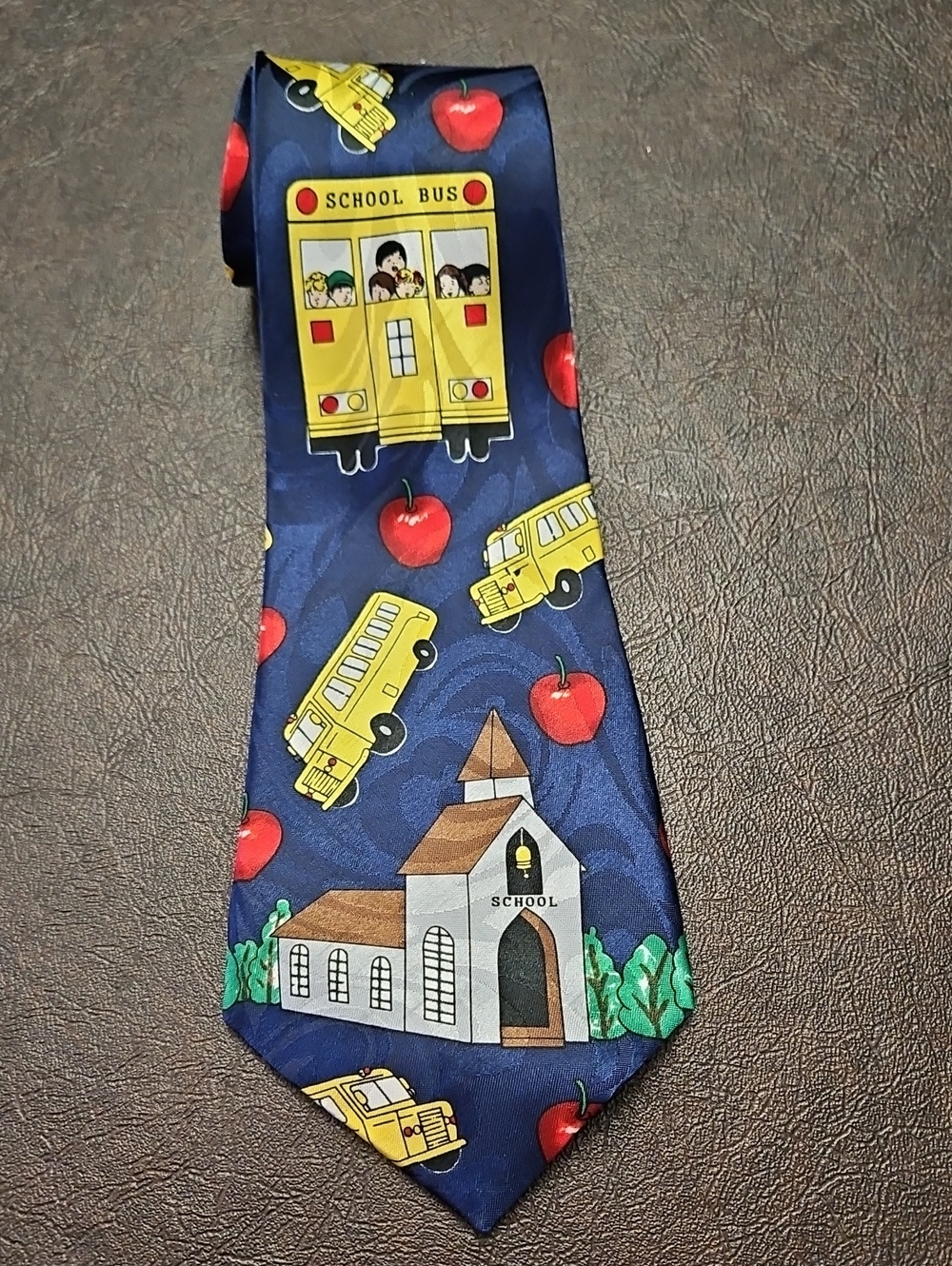 Fratello Navy School Bus and Apple Kids Back to School Tie